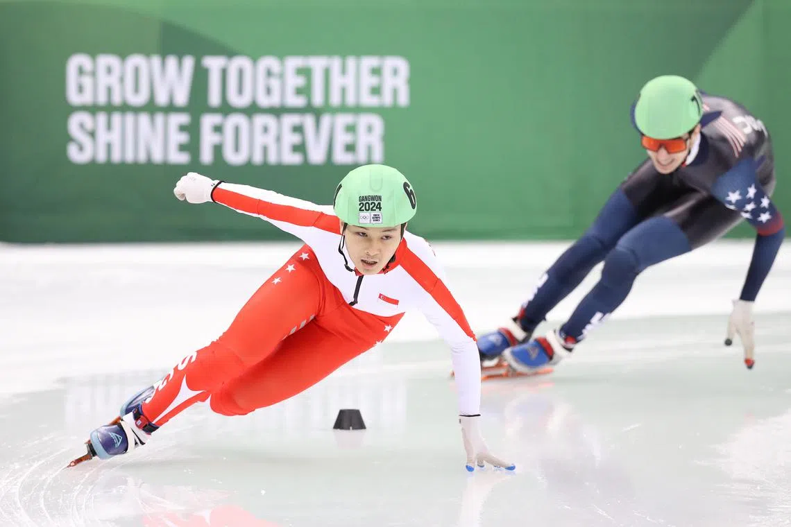 Ryo Ong (left) is the first Singaporean to make the semi-finals of a short track speed skating competition at the Winter Youth Olympic Games.