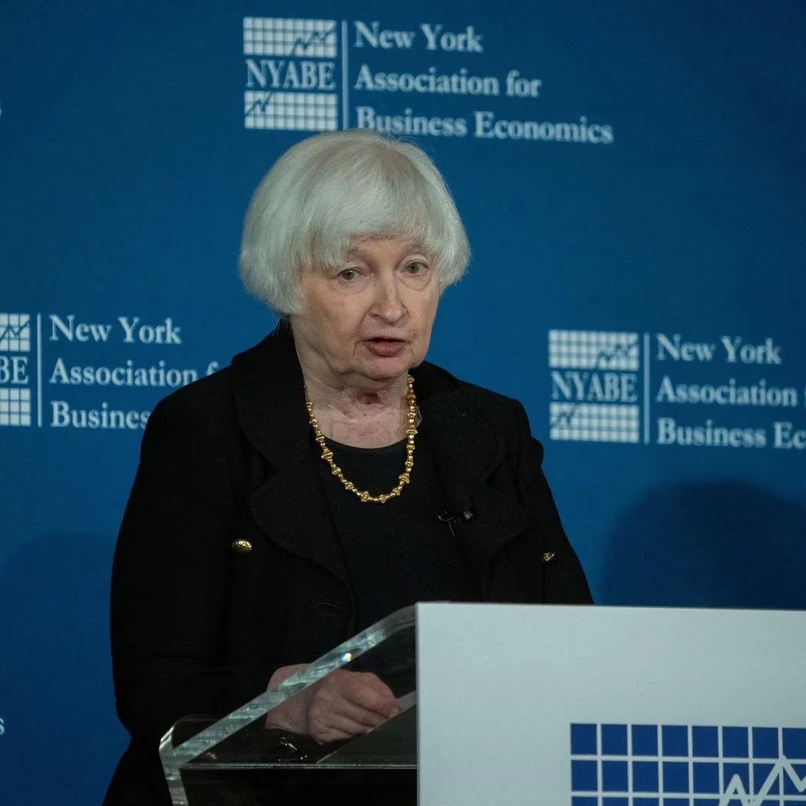 FILE PHOTO: U.S. Treasury Secretary Janet Yellen delivers remarks on the Biden-Harris Administration's Economic Record during an event of the New York Association for Business Economics, in New York City, U.S., January 15, 2025. REUTERS/Jeenah Moon/File Photo