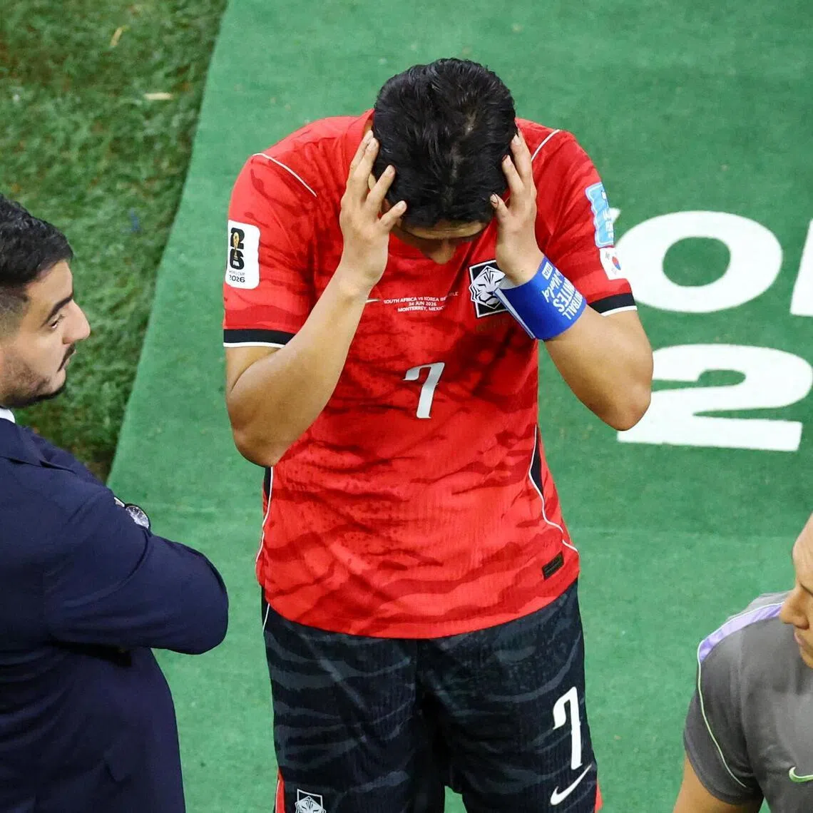 South Korea’s Son Heung-min looks dejected after the match with South Africa on June 24.