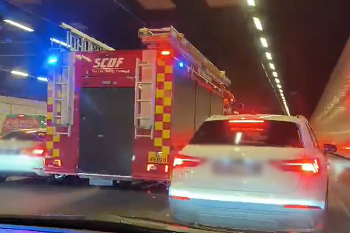 The fire was contained by the tunnel’s water mist system and later extinguished by SCDF with a water jet.