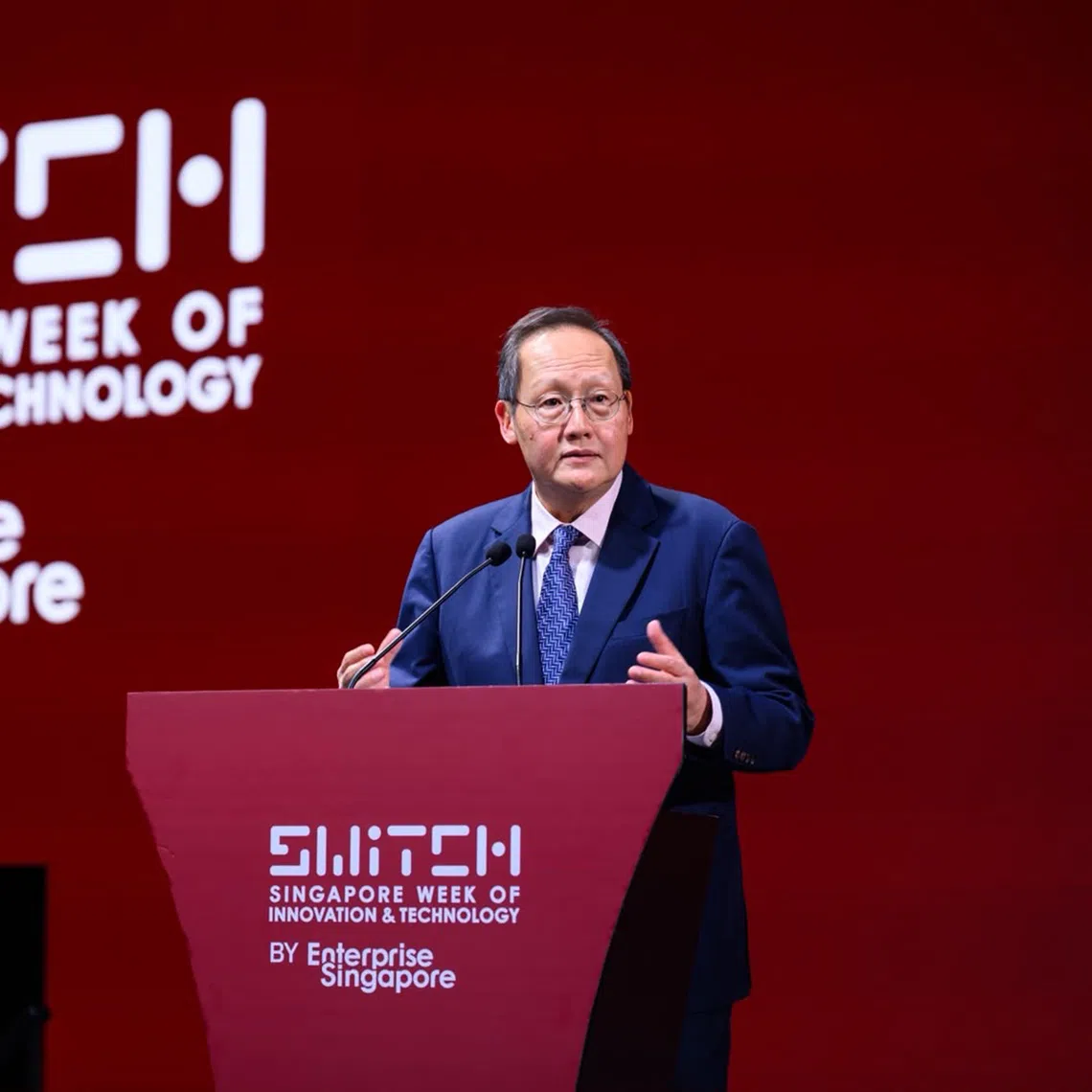 Minister for Energy, Trade and Industry (Energy and Industry) Tan See Leng speaking at the Singapore Week of Innovation and Technology (SWITCH) on Oct 28.