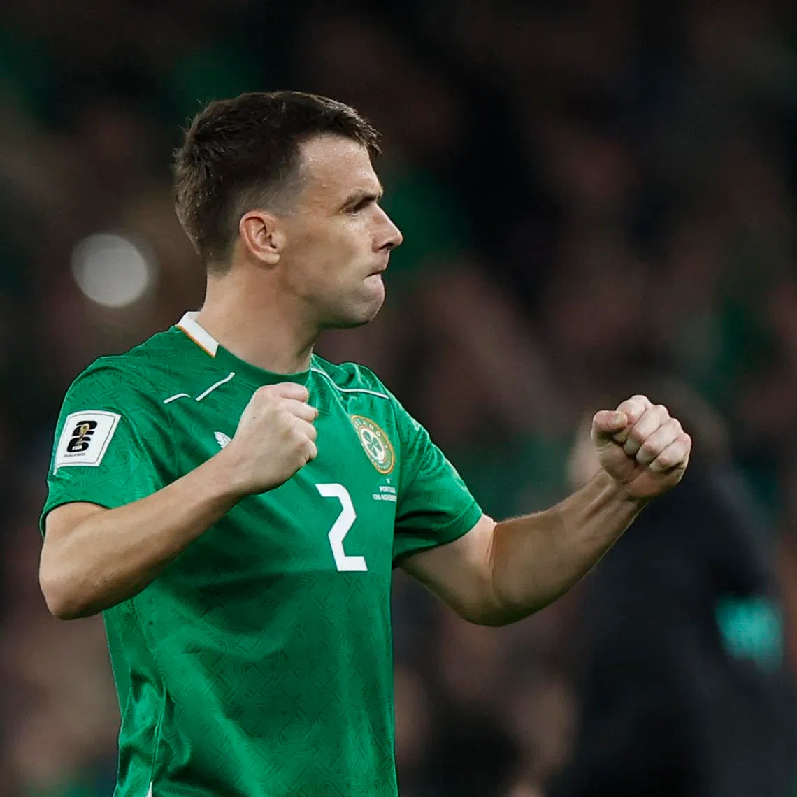 Soccer Football - World Cup - UEFA Qualifiers - Group F - Republic of Ireland v Portugal - Aviva Stadium, Dublin, Ireland - November 13, 2025 Republic of Ireland's Seamus Coleman celebrates after the match REUTERS/Clodagh Kilcoyne