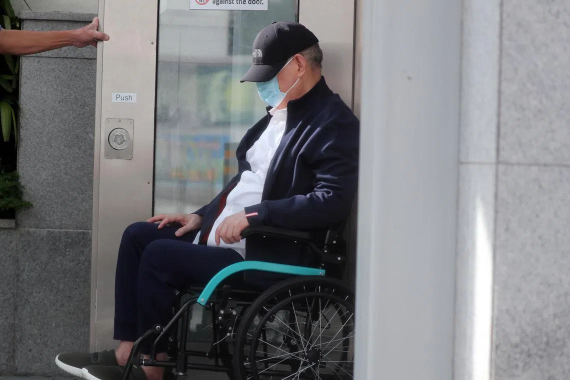 Former oil tycoon Lim Oon Kuin, better known as O.K. Lim, arriving at the State Courts on April 24.
