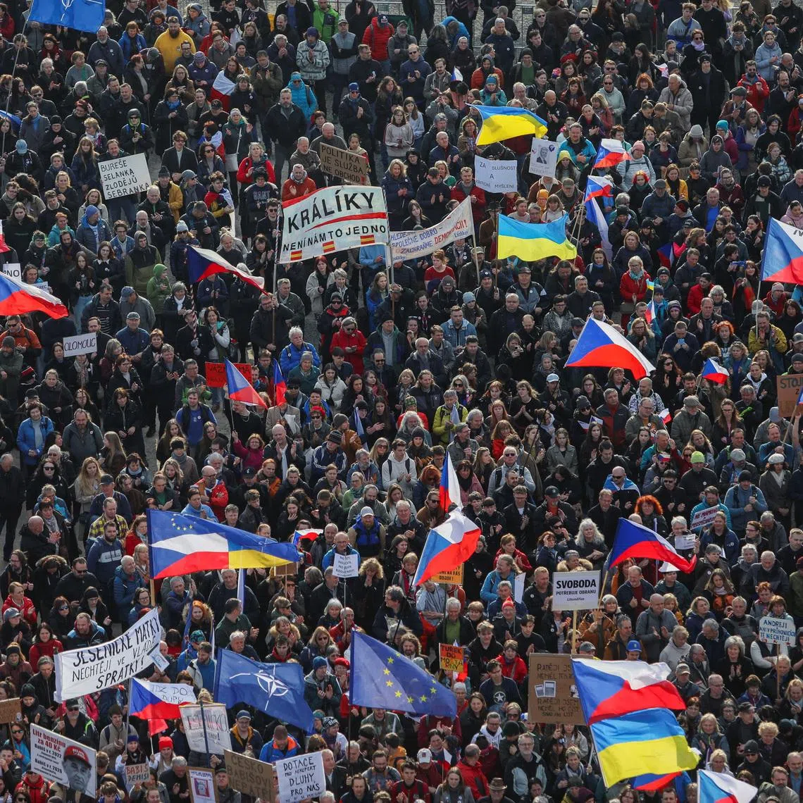 Demonstrators take part in an anti-government protest rally in Prague, Czech Republic, March 21, 2026. REUTERS/Eva Korinkova