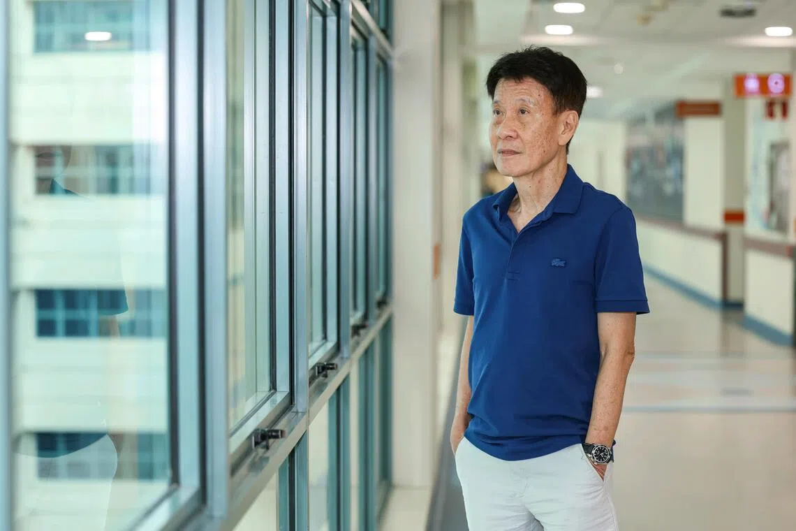 Profile of patient Teo Seow Hong, 75, a retired precision engineer, at Tan Tock Seng Hospital on July 2. Mr Teo underwent awake spine surgery, a procedure that is gaining traction as advances in minimally invasive techniques make it a viable option for more patients.