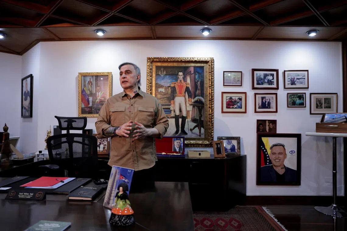 Venezuela's Attorney General Tarek Saab speaks to Reuters during an interview, in Caracas, Venezuela, February 11, 2026. REUTERS/Gaby Oraa