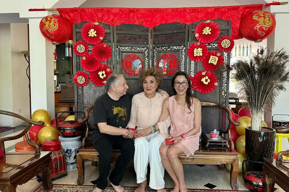 yeoh22 - Michelle Yeoh (right) shares a photo with her mother Janet and husband Jean Todt on social media on Dec 21.