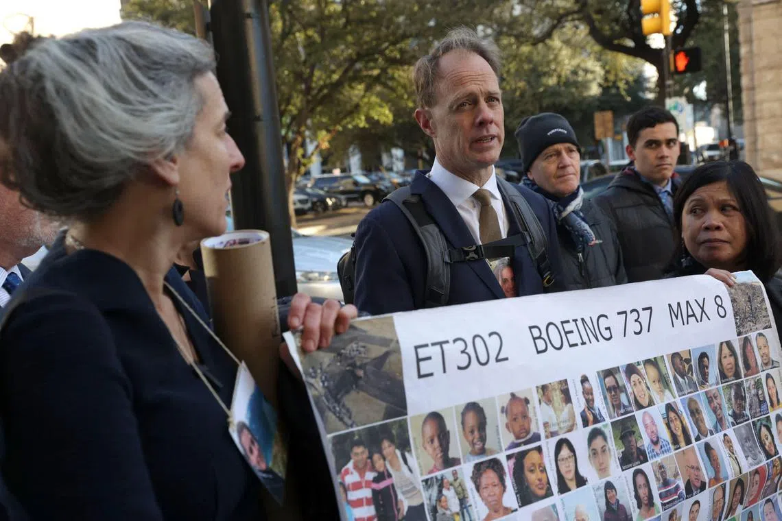 Relatives of crash victims outside the Federal Courthouse in Fort Worth, Texas, on Jan 26, 2023.
