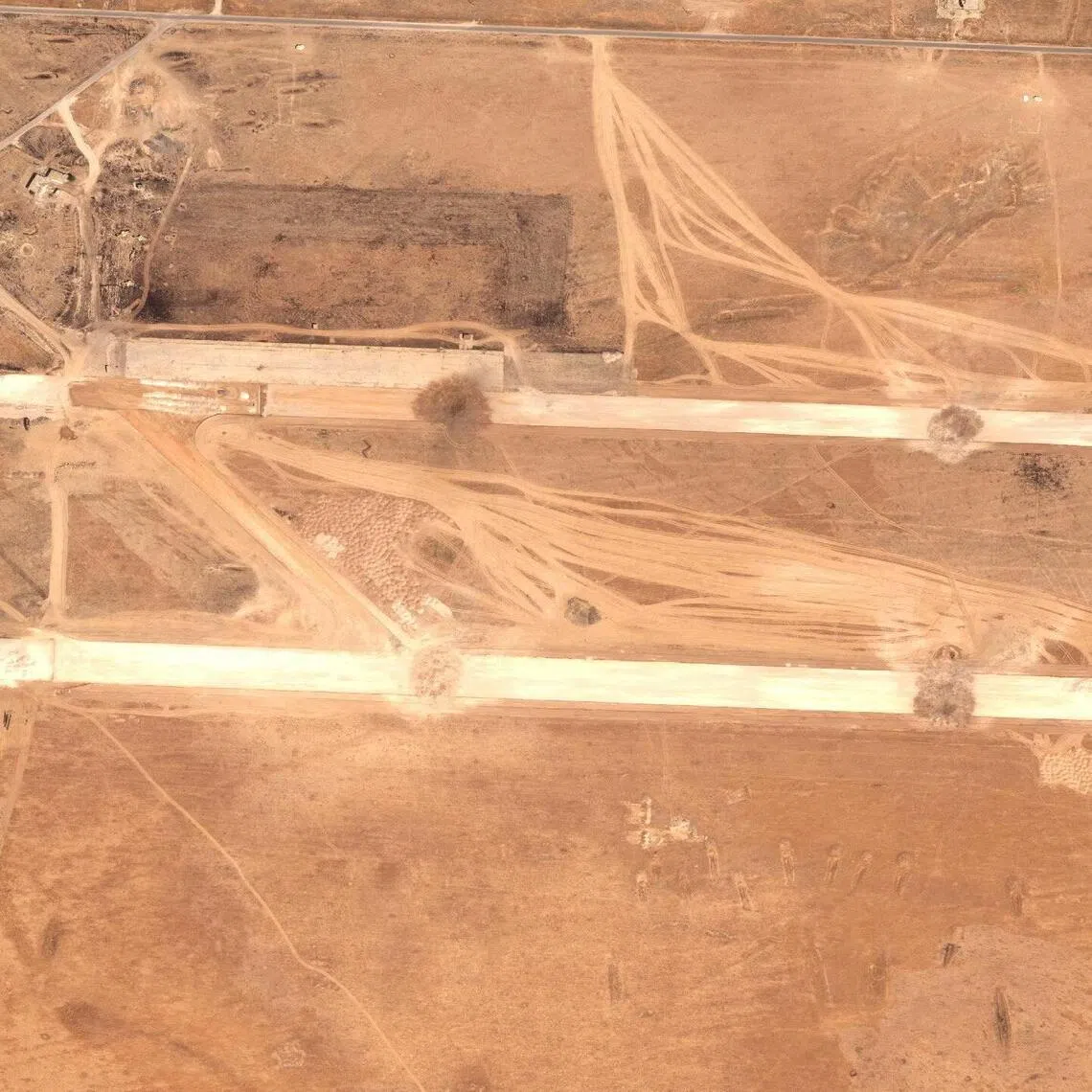 A satellite image of damaged runways at Abu al-Duhur airbase near Aleppo, Syria, after an Israeli attack on Aug 19.