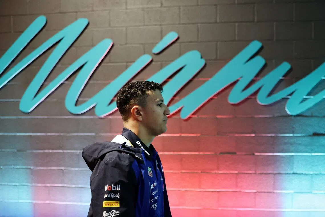 Frenchman Isack Hadjar of Red Bull arriving in the paddock before the Formula One Miami Grand Prix at Miami International Autodrome on May 3, 2026 in Miami, Florida.