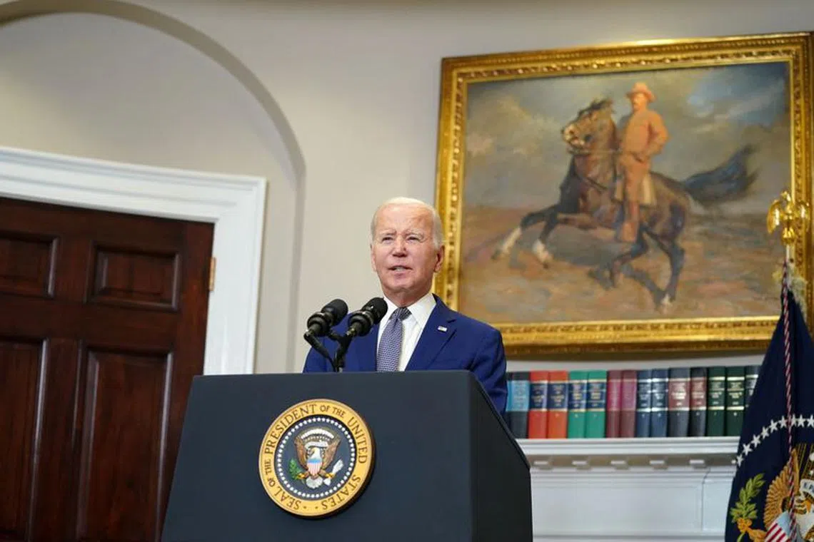 U.S. President Joe Biden makes a statement about the stopgap government funding bill passed by the U.S. House and Senate to avert a government shutdown at the White House in Washington, U.S., October 1, 2023. REUTERS/Bonnie Cash