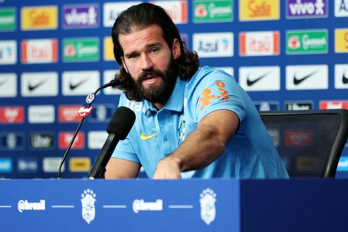 Brazil's Alisson Becker during the press conference ahead of their World Cup match against Morocco.