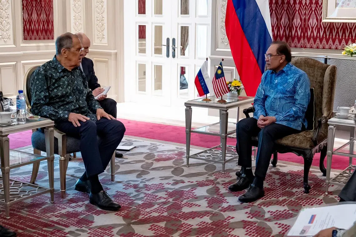 Russia’s Foreign Affairs Minister Segey Lavrov (left) met Malaysian PM Anwar Ibrahim during his two-day visit that ended July 27.