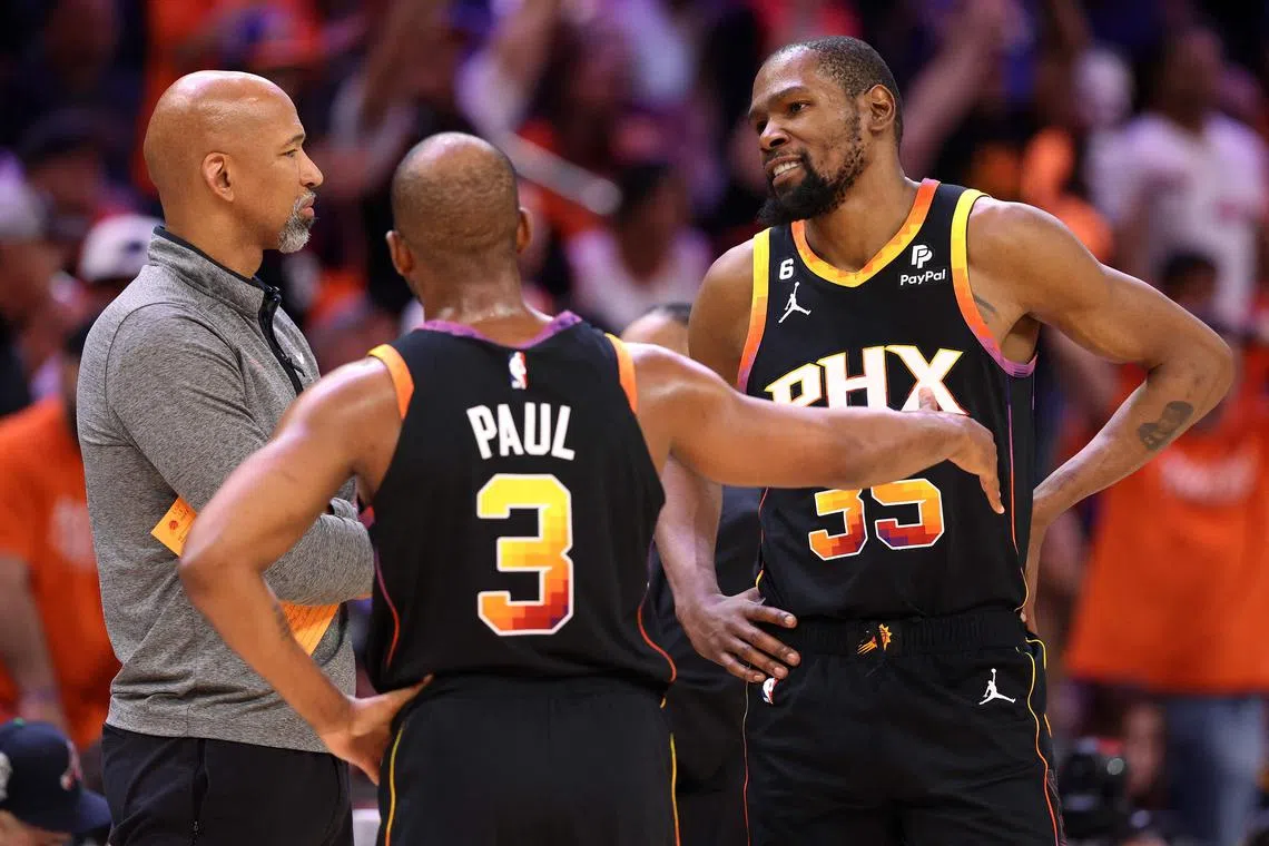 Frank Vogel is set to take over from Monty Williams (far left) as the Phoenix Suns head coach next season and will helm a team with the likes of Chris Paul and Kevin Durant.