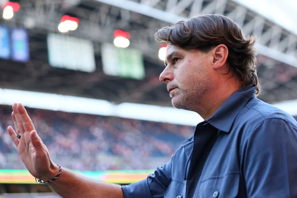 FILE PHOTO: Soccer Football - FIFA World Cup 2026 - Round of 16 - United States v Belgium - Seattle Stadium, Seattle, Washington, U.S. - July 6, 2026 U.S. coach Mauricio Pochettino looks dejected after the match following their elimination from the World Cup IMAGN IMAGES via Reuters/Blake Dahlin/File Photo