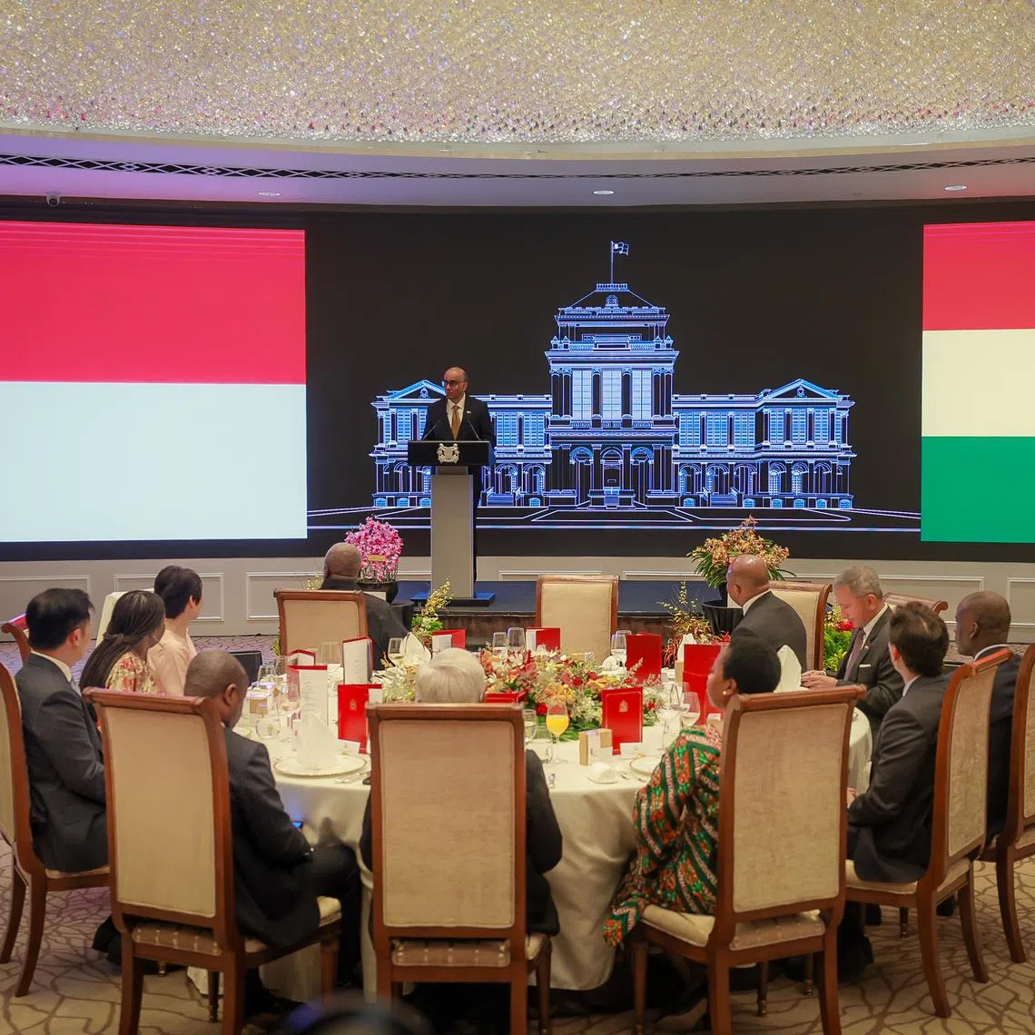President Tharman Shanmugaratnam speaking at a state banquet held for Ghana’s President John Dramani Mahama.