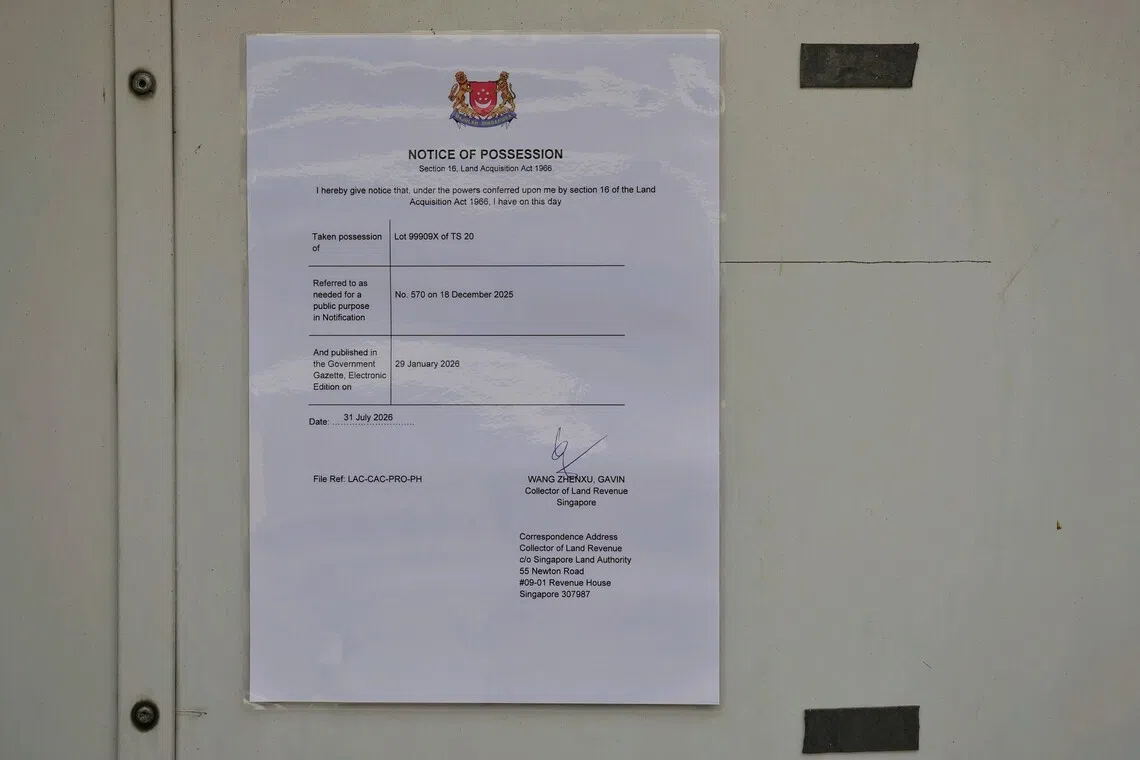 A notice of possession indicating the formal acquisition by the Singapore Government of the site at 38 Oxley Road on July 31.