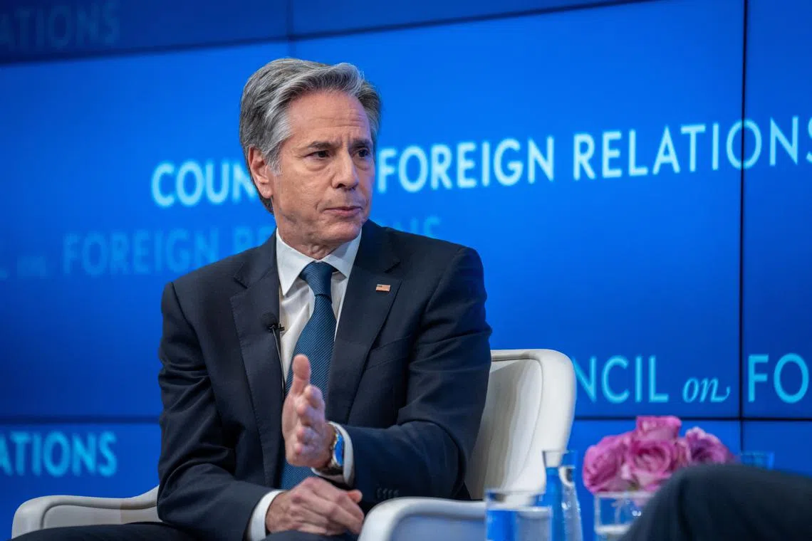 U.S. Secretary of State Antony Blinken speaks at the Council on Foreign Relations in New York City, U.S., December 18, 2024. REUTERS/Jeenah Moon