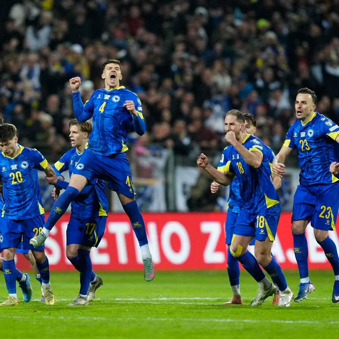 Bosnia and Herzegovina players celebrate during the penalty shootout against Italy.