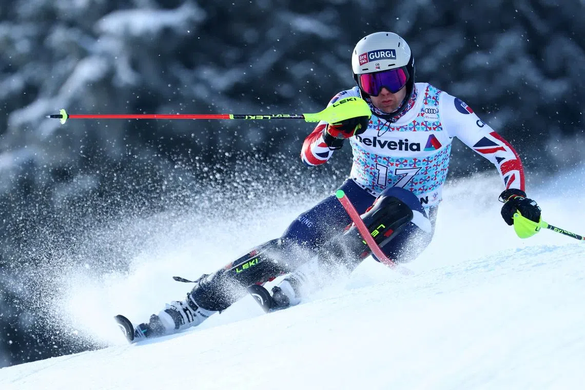 FILE PHOTO: Alpine Skiing - FIS Alpine Ski World Cup - Men's Slalom - Adelboden, Switzerland - January 11, 2026 Britain's Dave Ryding in action during the first run. REUTERS/Christian Hartmann/File Photo