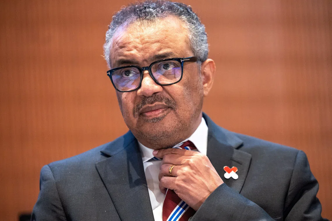 Director-General of the World Health Organisation (WHO) Dr. Tedros Adhanom Ghebreyesus attends the World Health Assembly at the United Nations in Geneva, Switzerland, May 27, 2024. REUTERS/Denis Balibouse