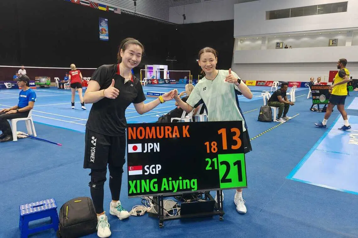 Singapore's Xing Aiying (left) beat Japan's Konomi Nomura (right) 21-18, 21-13 to clinch the women's singles 35+ title at the BWF World Senior Championships on Sept 14, 2025.