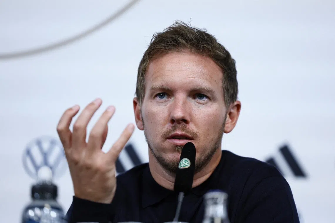 FILE PHOTO: Soccer Football - International Friendly - Germany v Greece - Borussia Park, Moenchengladbach, Germany - June 7, 2024 Germany coach Julian Nagelsmann during the press conference after the match REUTERS/Thilo Schmuelgen/File Photo