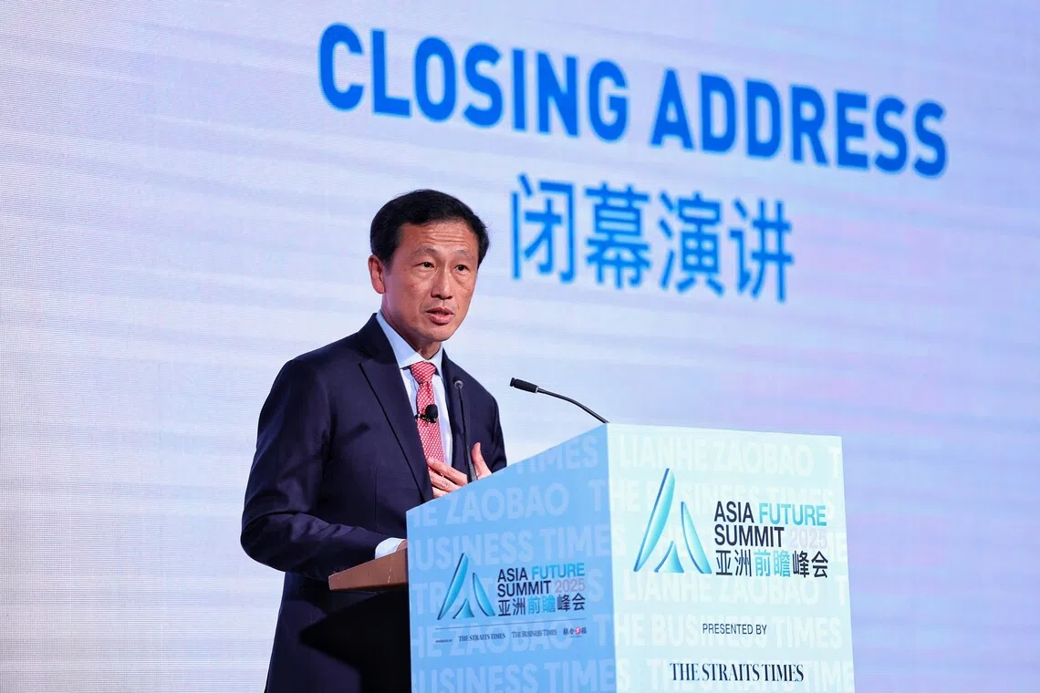 Coordinating Minister for Social Policies and Minister for Health Ong Ye Kung delivering a speech at the Asia Future Summit on Oct 9.