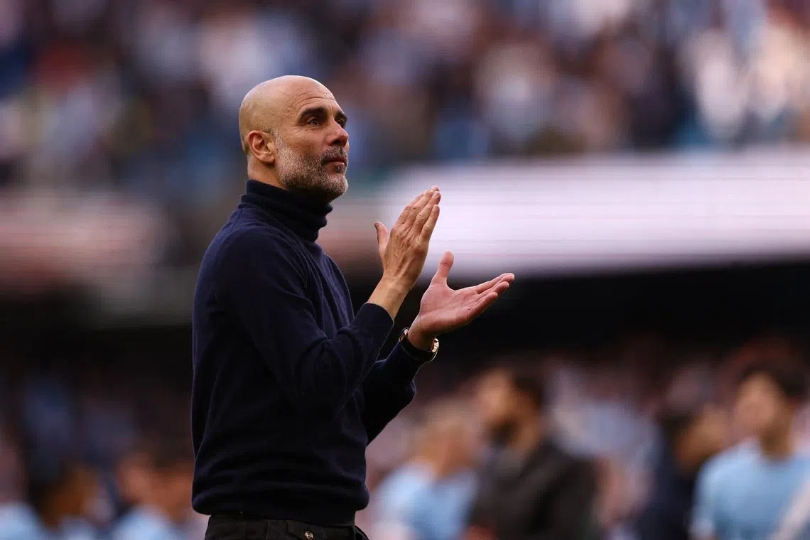 Soccer Football - Premier League - Manchester City v Arsenal - Etihad Stadium, Manchester, Britain - April 19, 2026 Manchester City manager Pep Guardiola celebrates after the match Action Images via Reuters/Lee Smith