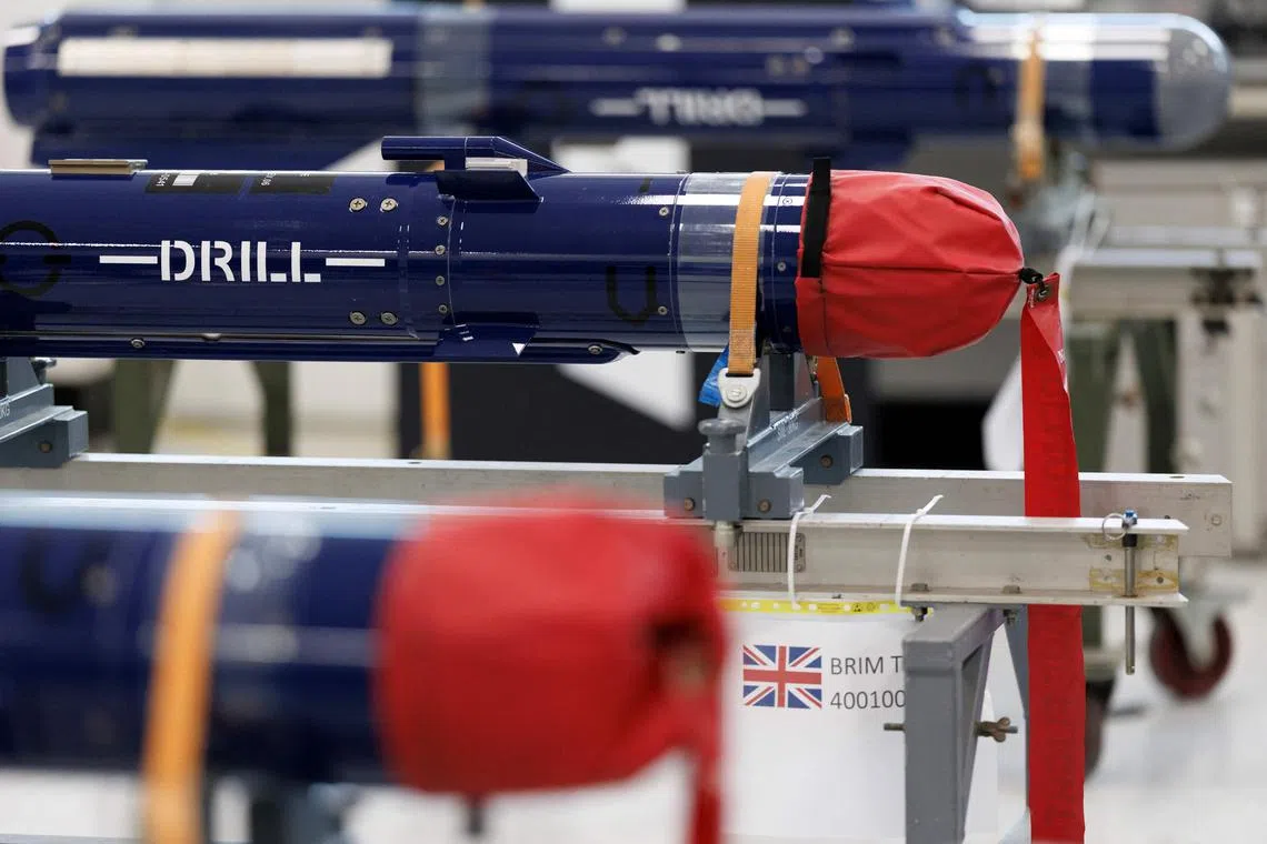 An MBDA Brimstone training weapon at an MBDA missile factory in Stevenage, Britain. The British government will buy six new Land Ceptor systems from multinational European arms maker MBDA over three years.