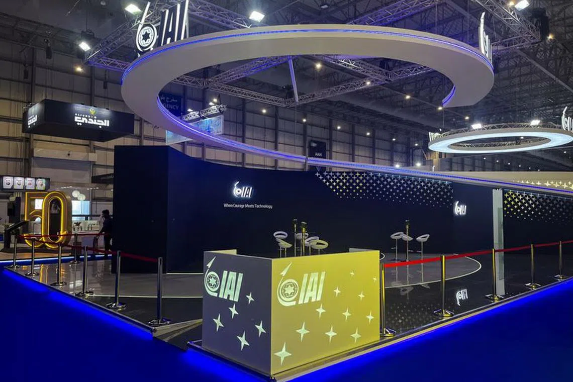 A general view of the Israel Aerospace Industries (IAI) booth on the opening day of the weeklong Dubai Airshow, in Dubai, UAE, November 13, 2023. REUTERS/Alexander Cornwell