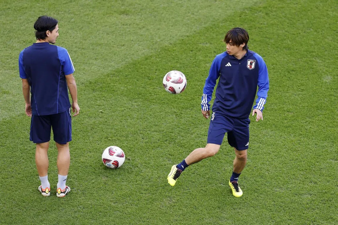 Japan's Junya Ito during the warm-up before their Asian Cup game against Indonesia.