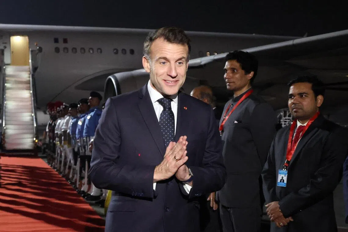 French President Emmanuel Macron arrives in Mumbai on Feb 17, 2026, kicking off his three-day official visit to India.