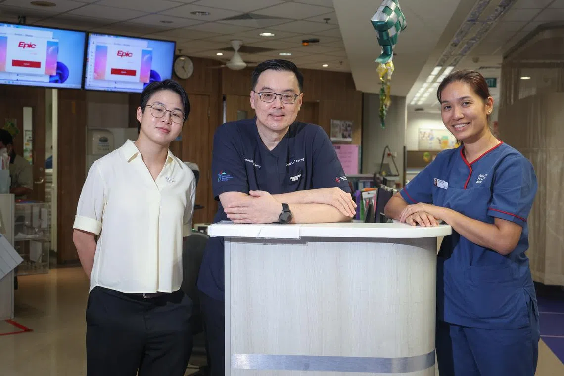 Tan Tock Seng Hospital’s trauma psychology lead Lum Khay Xian, Trauma Centre director Teo Li-Tserng and advanced practice nurse Eunice Tay.