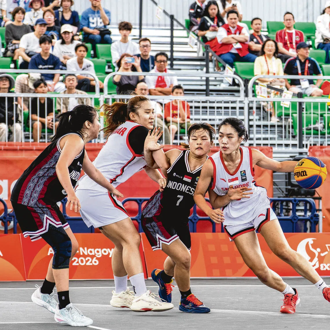 Singapore’s women’s 3x3 basketball team (in white) benefited from training full-time and playing on the Fiba 3x3 circuit, as they beat Indonesia and Kazakhstan to reach the Asian Games quarter-finals.