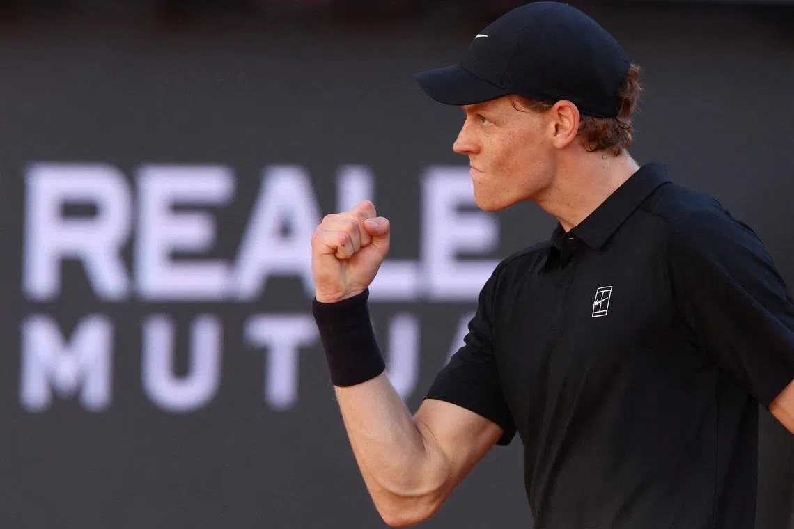 FILE PHOTO: Tennis - Italian Open - Foro Italico, Rome, Italy - May 17, 2026 Italy's Jannik Sinner reacts during his men's final match against Norway's Casper Rudd REUTERS/Ciro De Luca/File Photo