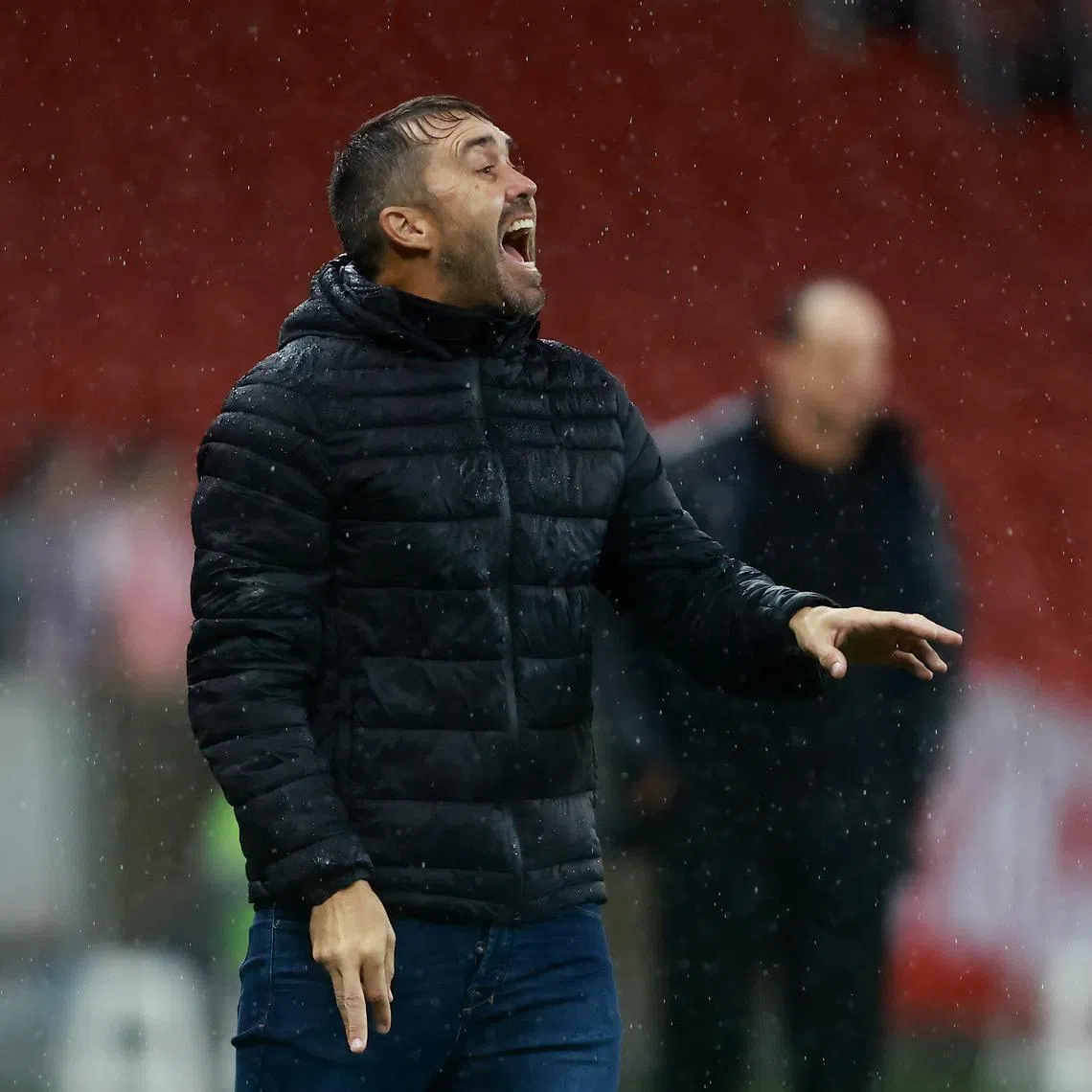 Soccer Football - Brasileiro Championship - Internacional v Bahia - Estadio Beira-Rio, Porto Alegre, Brazil - April 13, 2024  Internacional coach Eduardo Coudet reacts REUTERS/Diego Vara