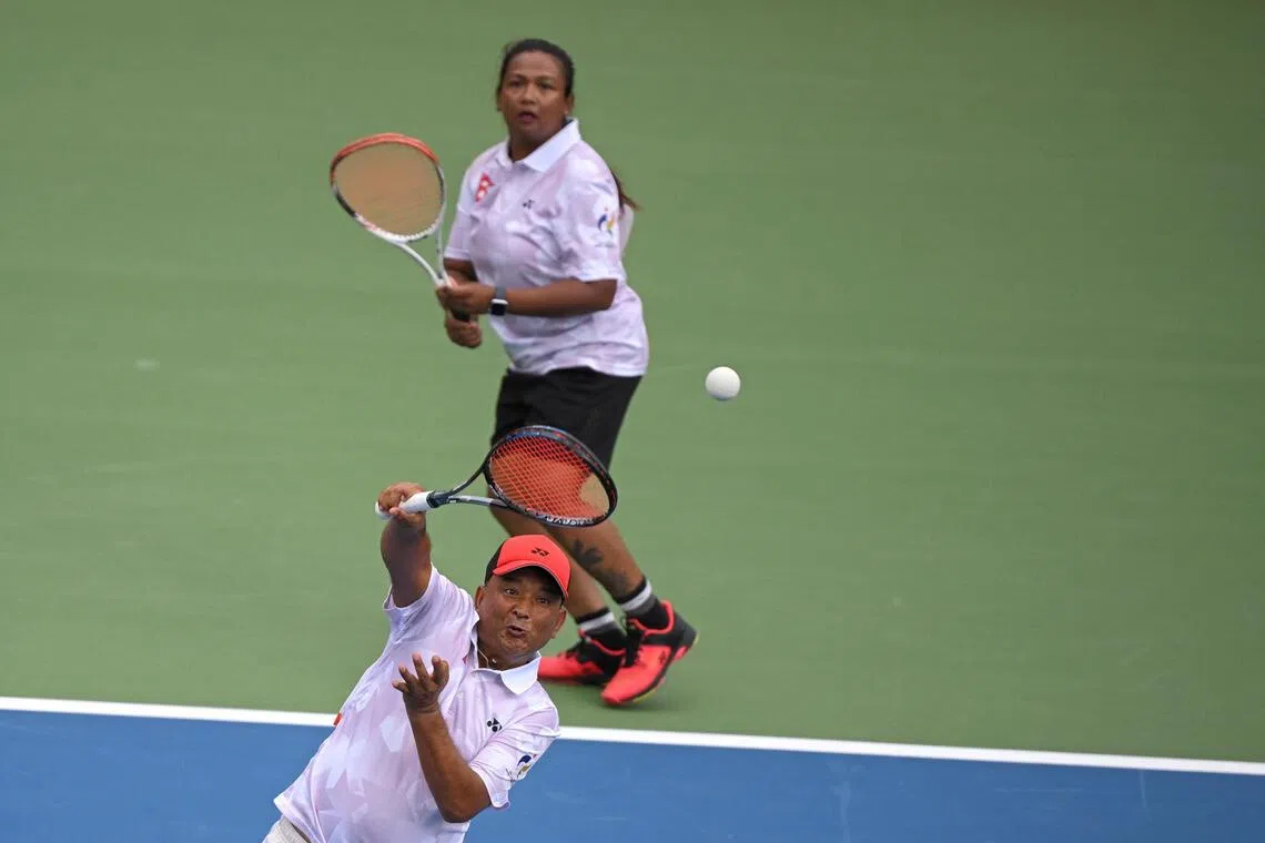 Georgia Chaudhary (top) and Kamal Bhandari are part of the team of four athletes in Nepal’s soft tennis team.