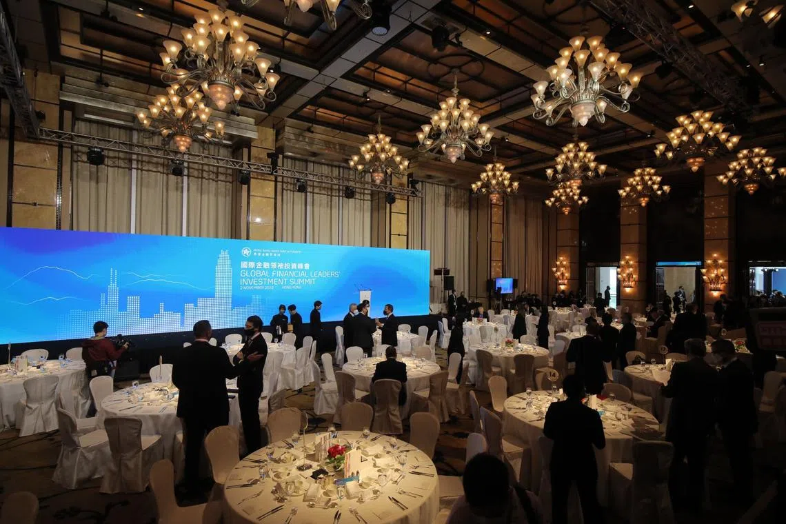 Attendees ahead of the Global Financial Leaders' Investment Summit in Hong Kong, on Nov 2, 2022. 