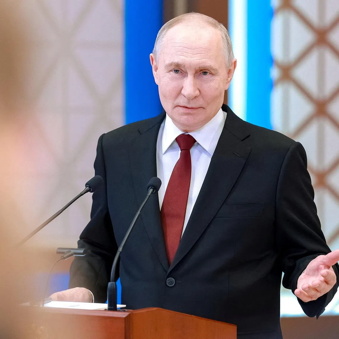 Russian President Vladimir Putin speaks during a press conference following the summit of the Supreme Eurasian Economic Council in Astana, Kazakhstan May 29, 2026. Sputnik/Alexander Shcherbak/Pool via REUTERS