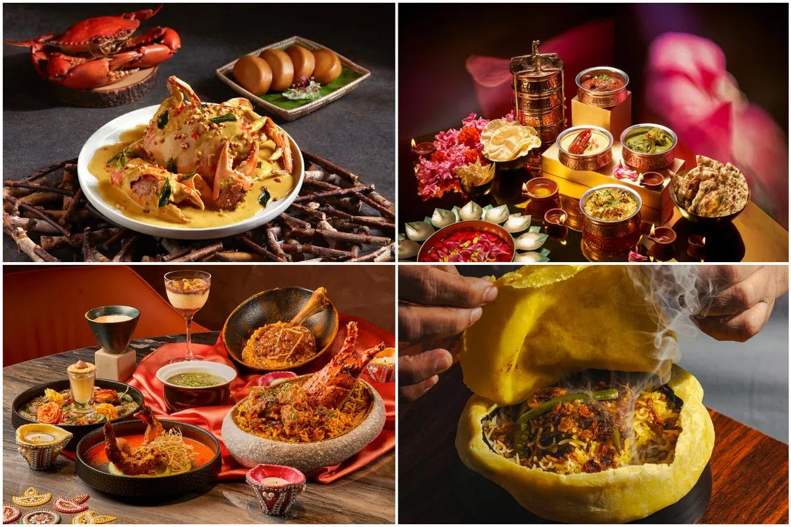 Deepavali specials from (clockwise from top left) Seafood Paradise, The Tiffin Room, SanSara and The Curry Club Singapore.