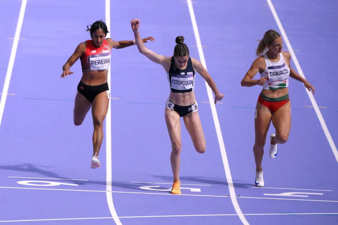 National sprinter Shanti Pereira (left) progressed to the repechage round after clocking 23.21 seconds in the heats at the Stade de France on Aug 4.