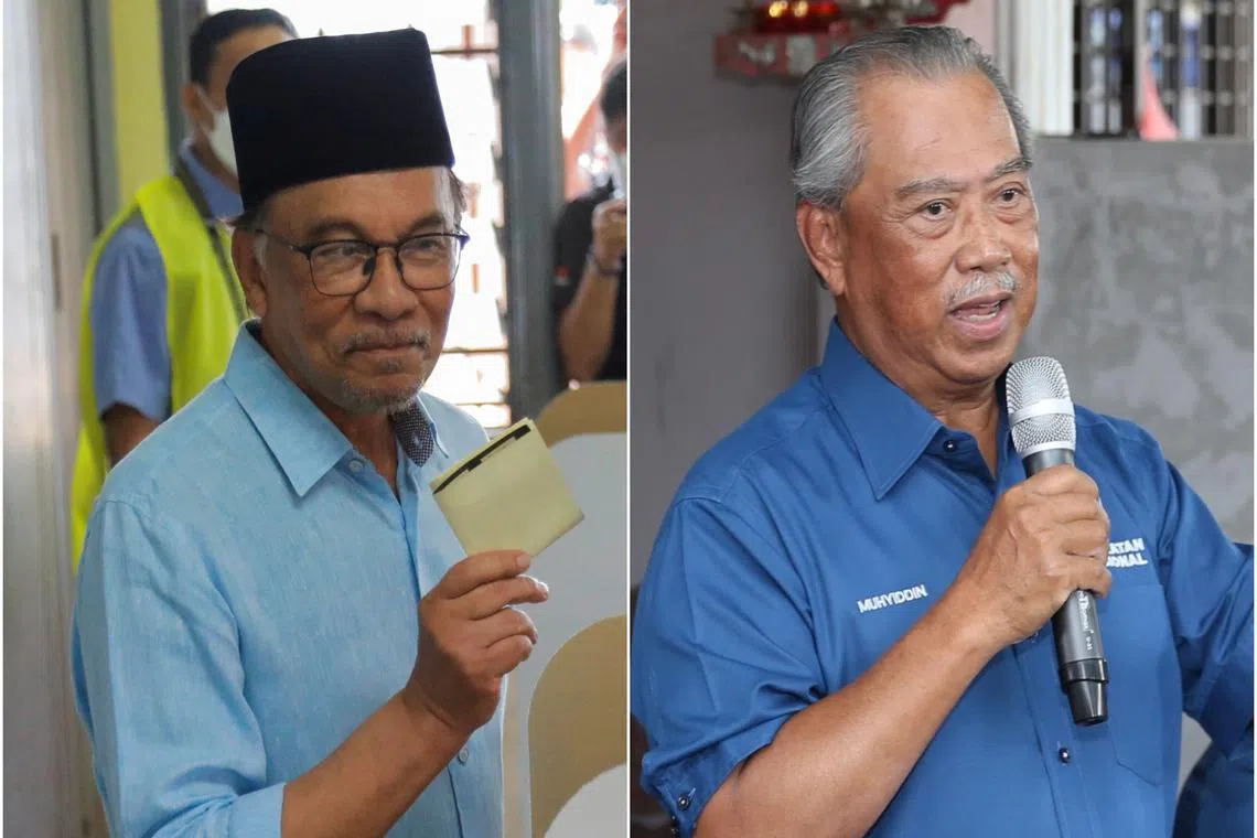 Pakatan Harapan chief Anwar Ibrahim (left) has the slight edge with 82 MPs compared to former premier Muhyiddin Yassin’s 79. 