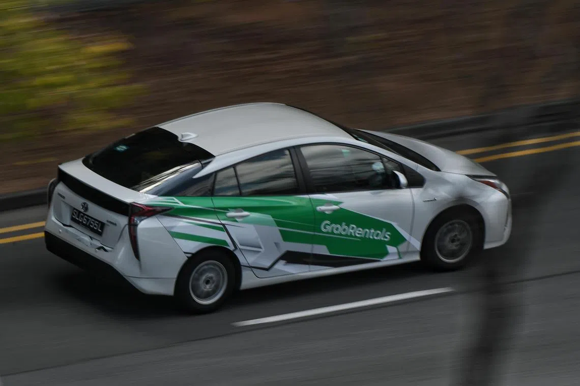 A Grab car travelling along Ang Mo Kio Avenue 8 on 5 March 2021.