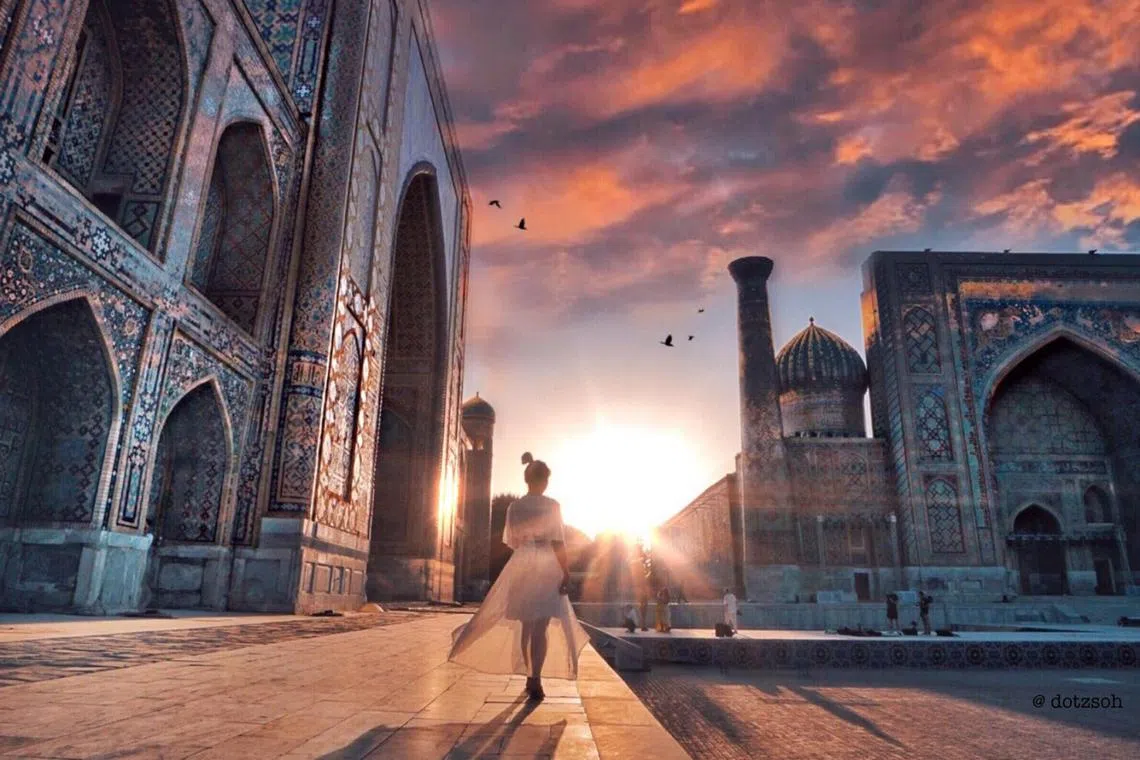 Registan Square or "sand place", the heart of the ancient city of Samarkand, Uzbekistan. 