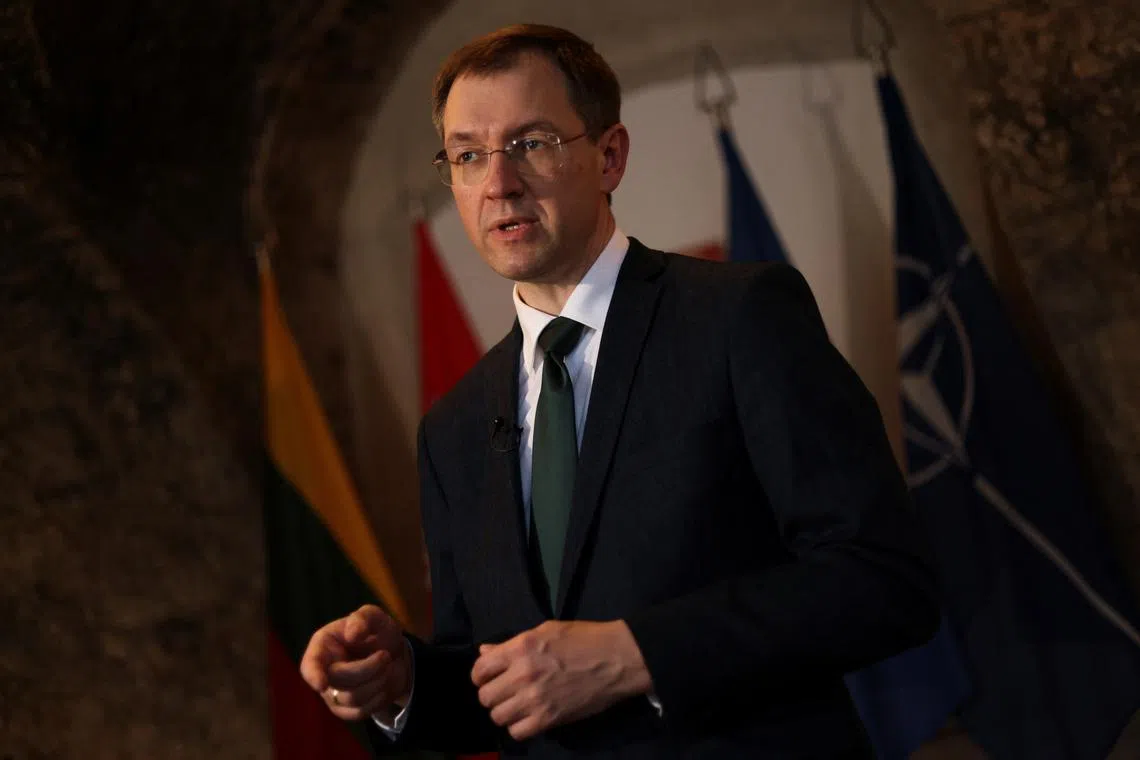 Lithuanian Defence Vice-Minister Karolis Aleksa speaks during an interview with Reuters, at the Ministry of National Defense, in Vilnius, Lithuania, July 1, 2025. REUTERS/Kuba Stezycki/File Photo