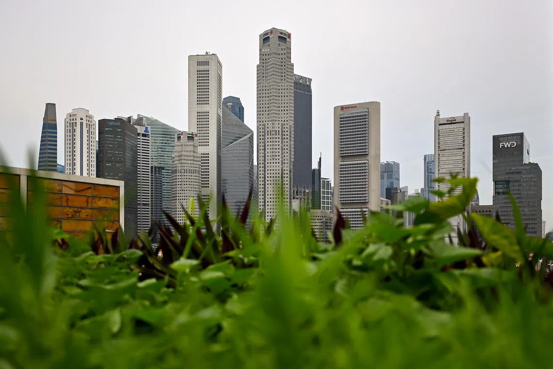 ST20210914-202144437234-Lim Yaohui-pixgeneric/ Central Business District as viewed from Funan mall on Sept 14, 2021. Can be used for stories on economy, trade, money, property, land, commercial, office, finance, financial, nature, greenery, garden city and CBD. (ST PHOTO: LIM YAOHUI)