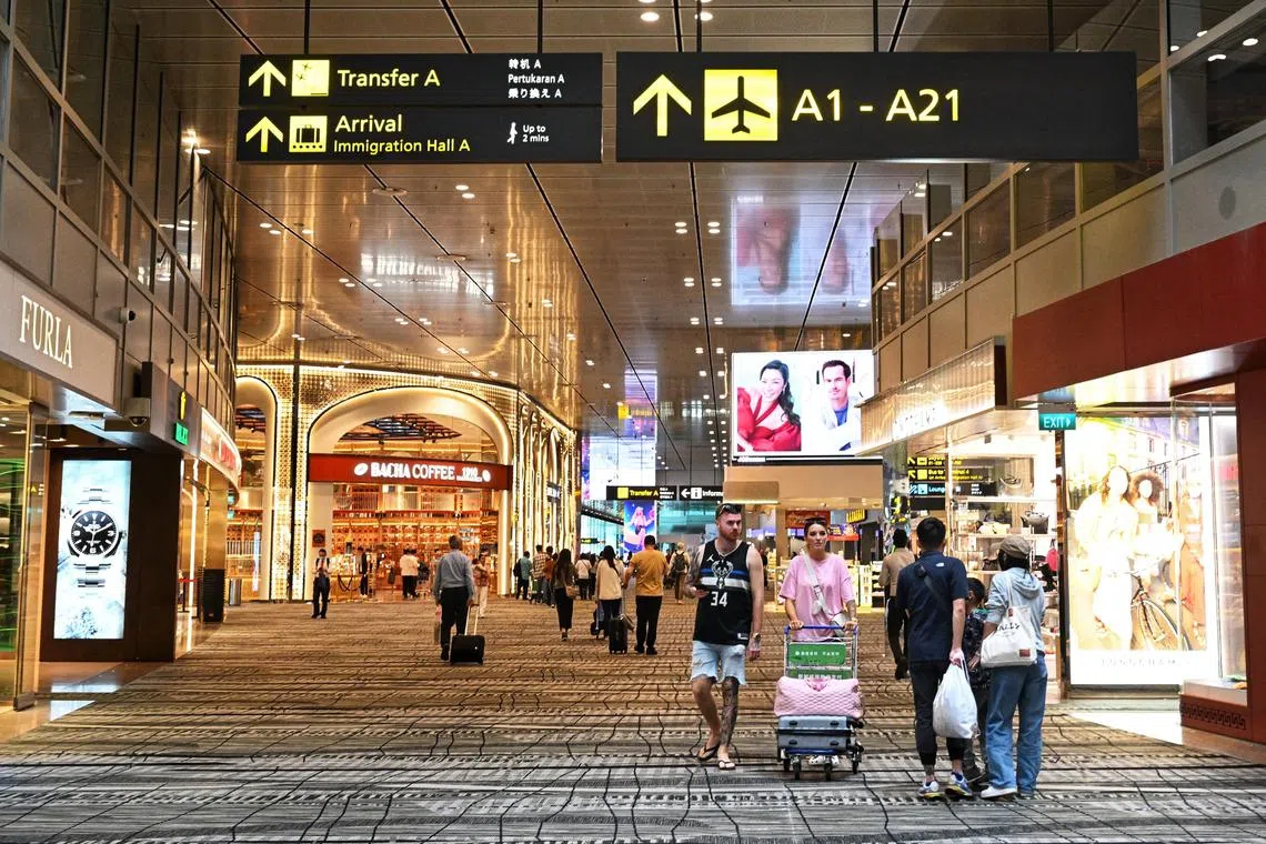 Generic photo of passengers at Changi Airport Terminal 3 transit area taken on February 14, 2024. 

Can be used for tourism, tourist stories
