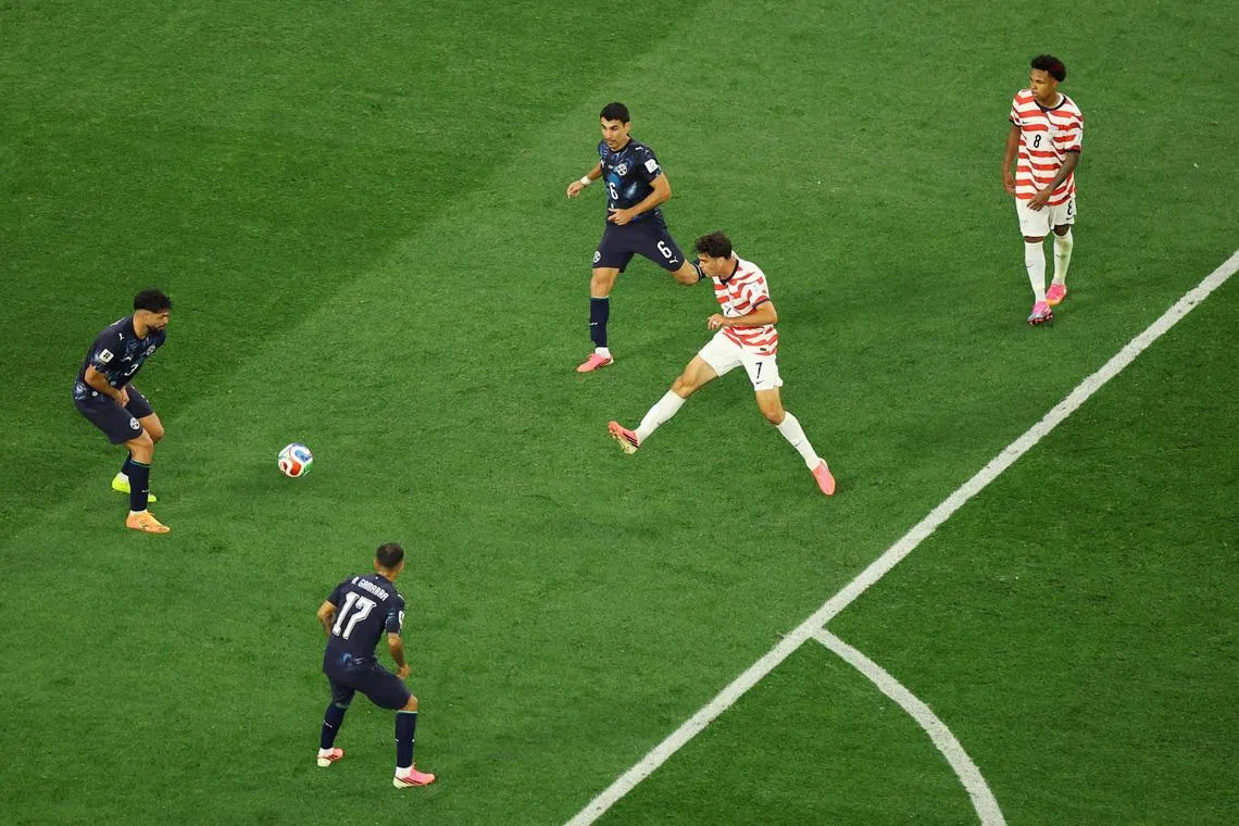Soccer Football - FIFA World Cup 2026 - Group D - United States v Paraguay - Los Angeles Stadium, Inglewood, California, U.S. - June 12, 2026 Giovanni Reyna of the U.S. scores their fourth goal REUTERS/Daniel Cole
