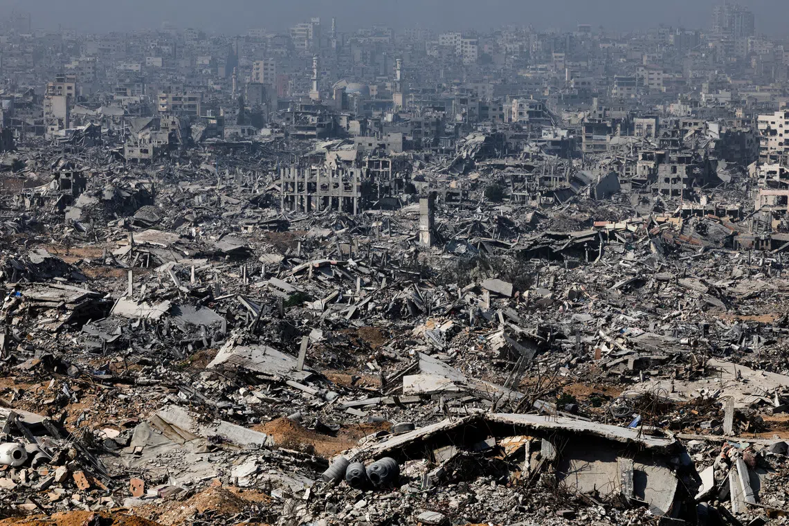 Destroyed buildings as seen from an Israeli military outpost within the borders of the 'yellow line' in the Shujaiya neighborhood in the eastern part of Gaza City, in the Gaza Strip, November 5. REUTERS/Nir Elias